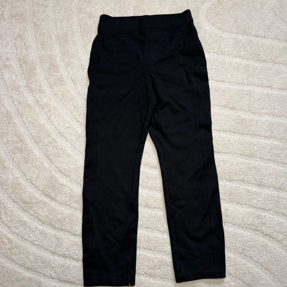 Spanx The Perfect Pant Slim Straight Leg Black Ponte Trousers Womens M pull on